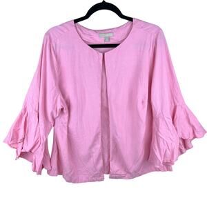 Appraisal 100% Linen Pink Open Front Bell‎ Sleeve Top (1X)